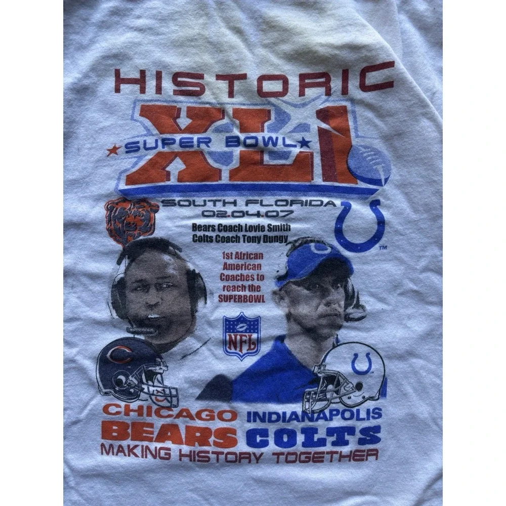 Vintage Historic Super Bowl XLI Bears Vs Colts NFL Graphic T Shirt Size 2XL